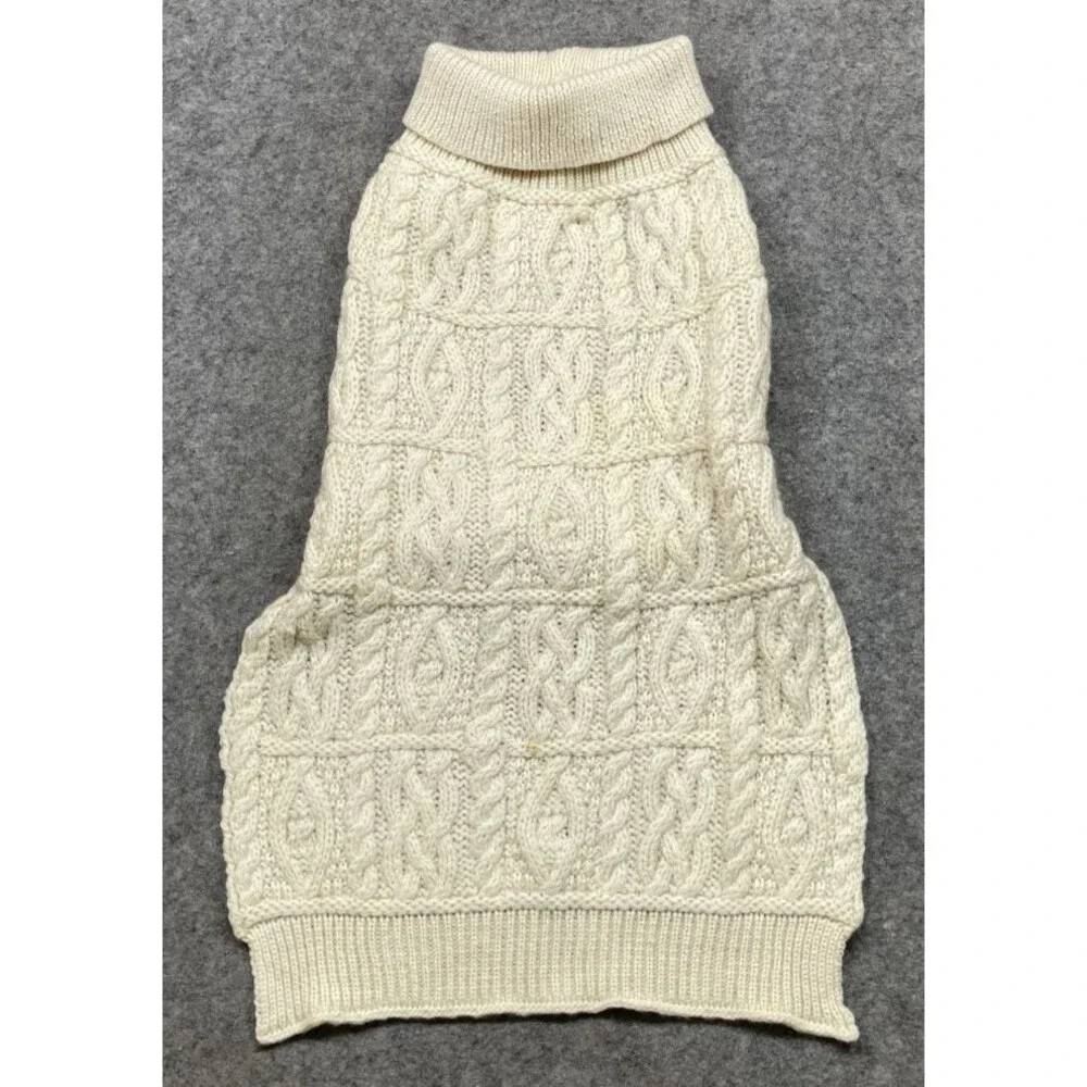 Aran Crafts Ireland Dog Sweater Coat 100% Merino Wool Cable Knit Natural Ivory L